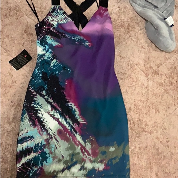 Bebe (Med) Purple and black multicolor  dress - Picture 4 of 6